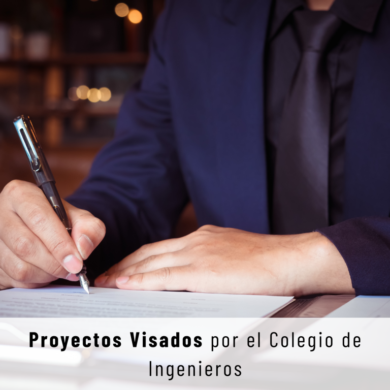 Mano firmando un documento titulado "Proyectos Visados por el Colegio de Ingenieros".