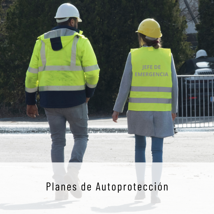 Dos personas en chalecos reflectantes caminan por una zona de construcción.